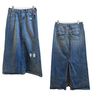 Stetson Cotton Denim Pocket Distressed Long Maxi Skirt Size 8 Western Country